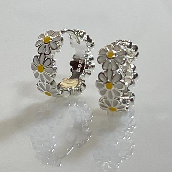 Jewelry - Sterling Silver Daisy Huggie Hoop Earrings